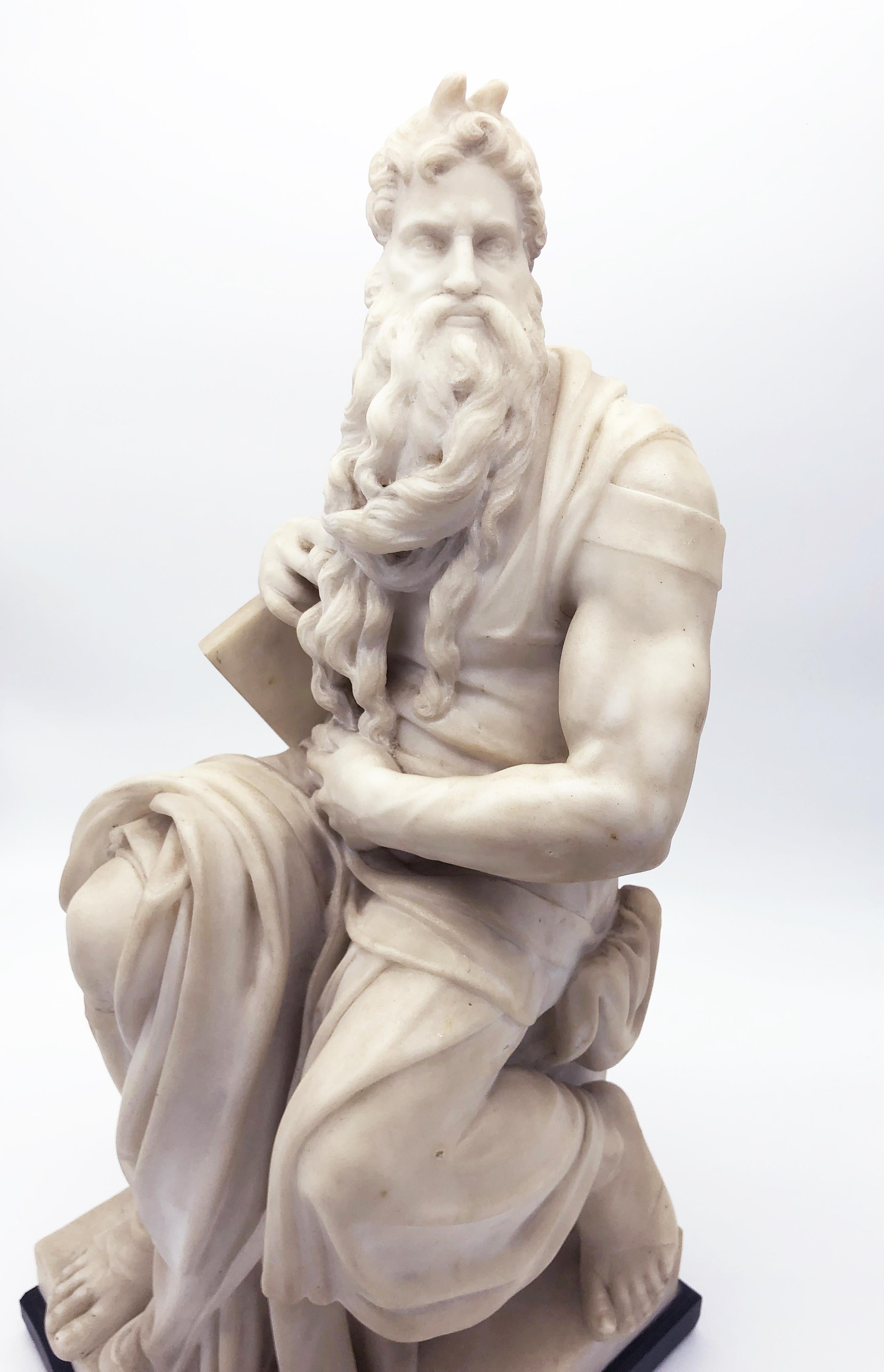 19th Century Italian White Marble Sculpture of Mosè after Michelangelo 8