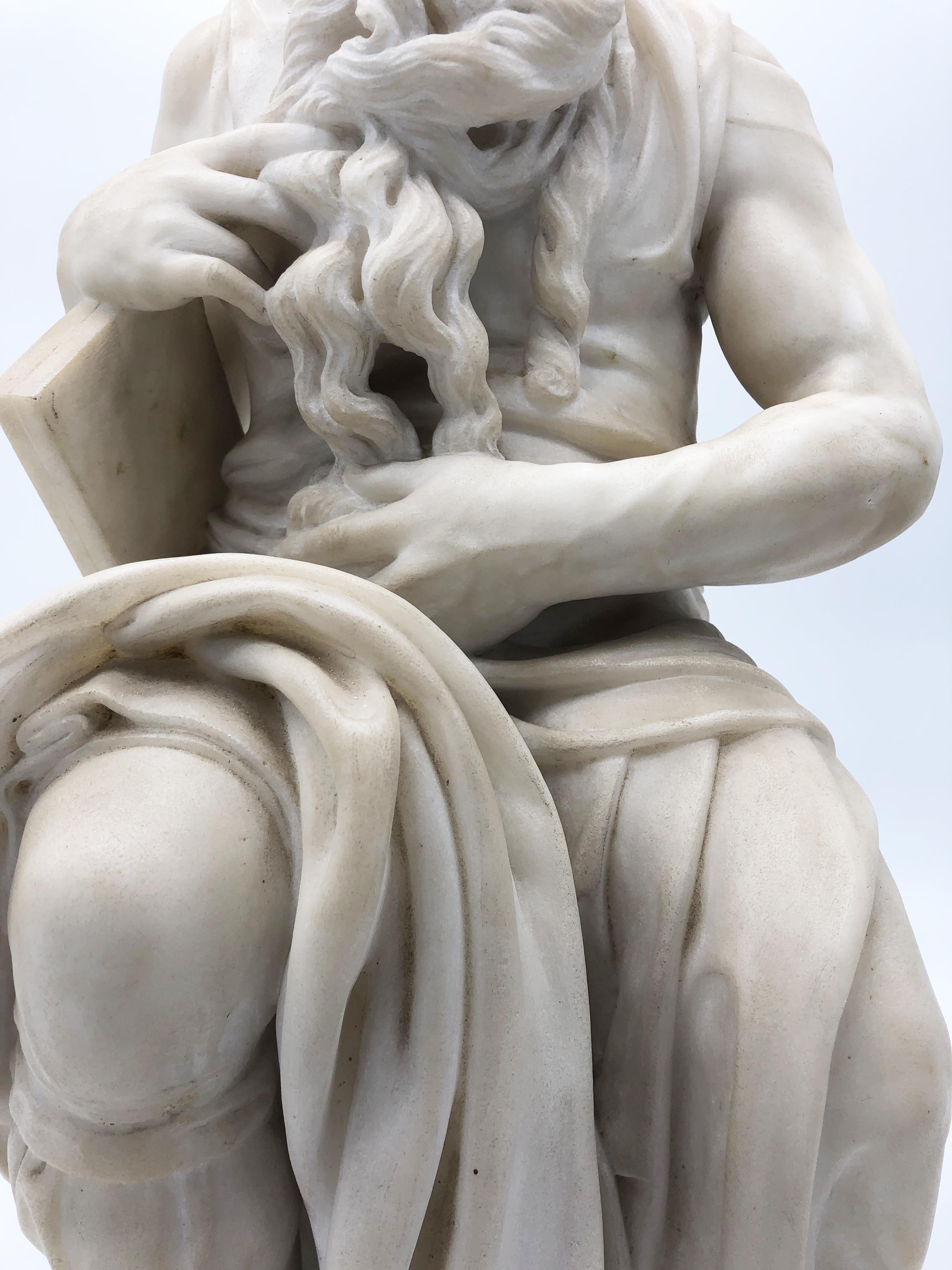 19th Century Italian White Marble Sculpture of Mosè after Michelangelo 9