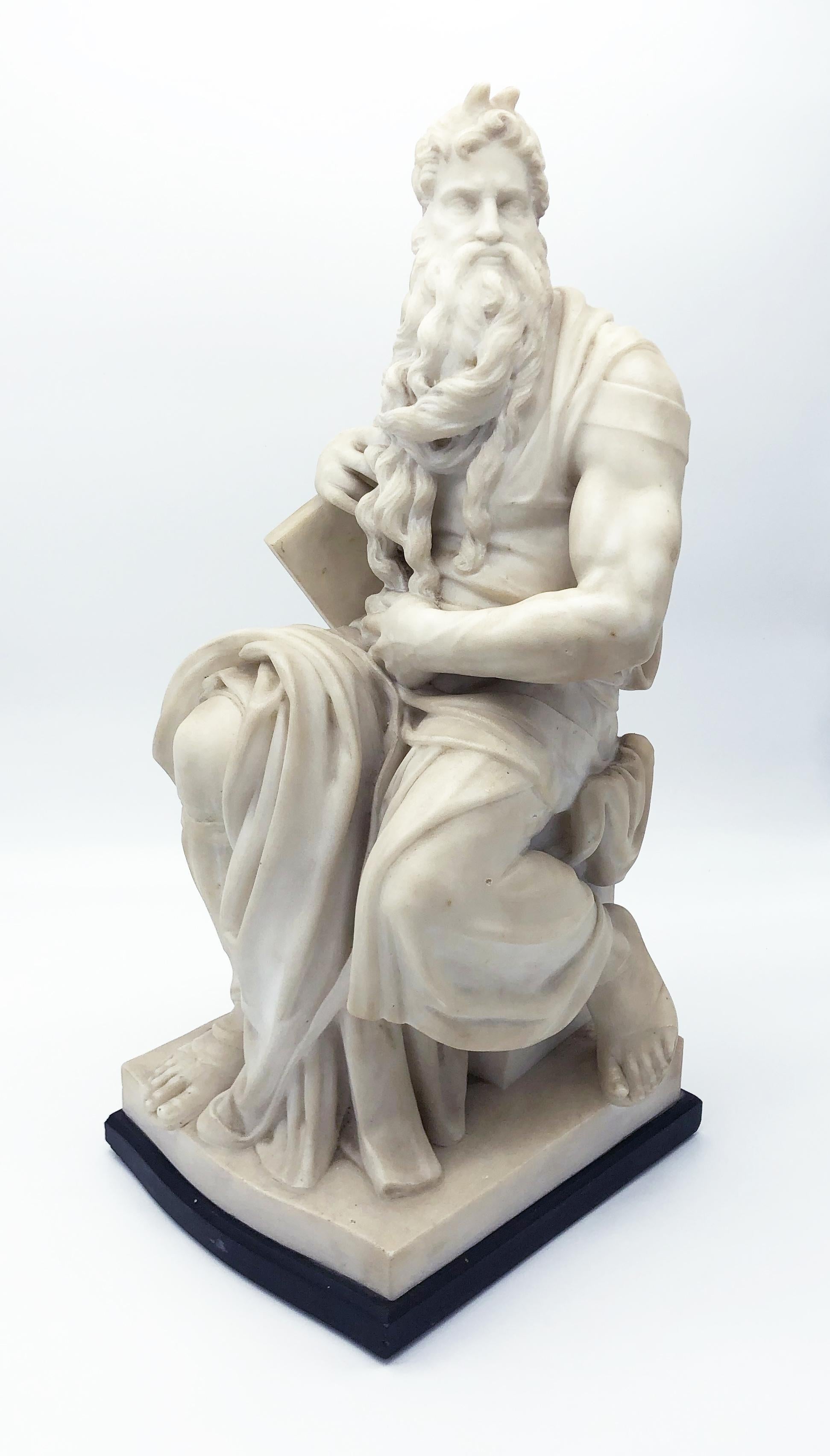 Baroque 19th Century Italian White Marble Sculpture of Mosè after Michelangelo