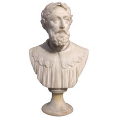 19th Century Italian White Marble Sculpture of Petrarca from Gianni Versace Home