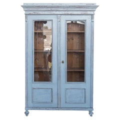 19th Century Italian Light Blue Shabby Bookcases Cupboards with Windows Set of 2