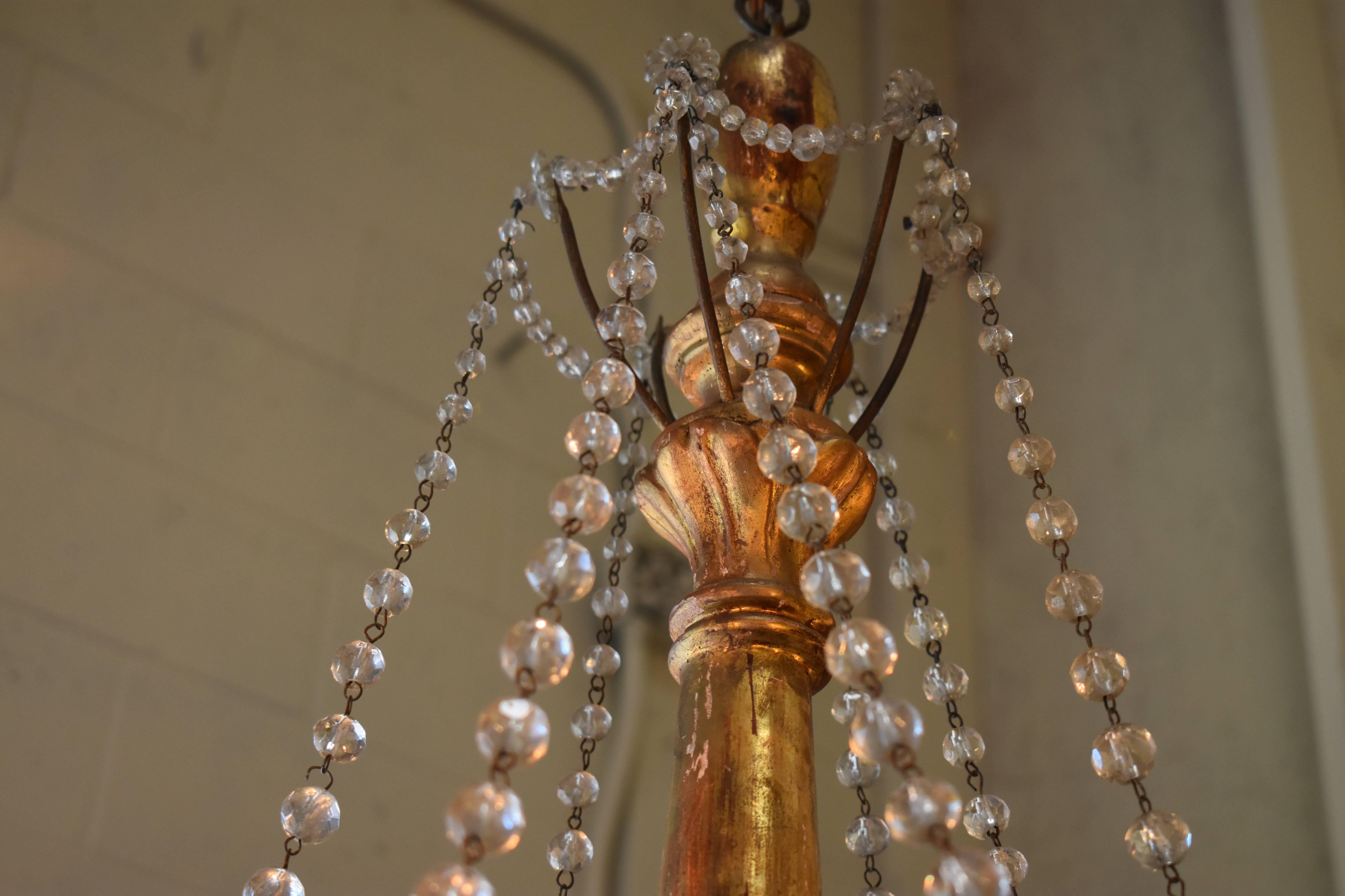 19th Century Italian Wood and Crystal Chandelier For Sale 7