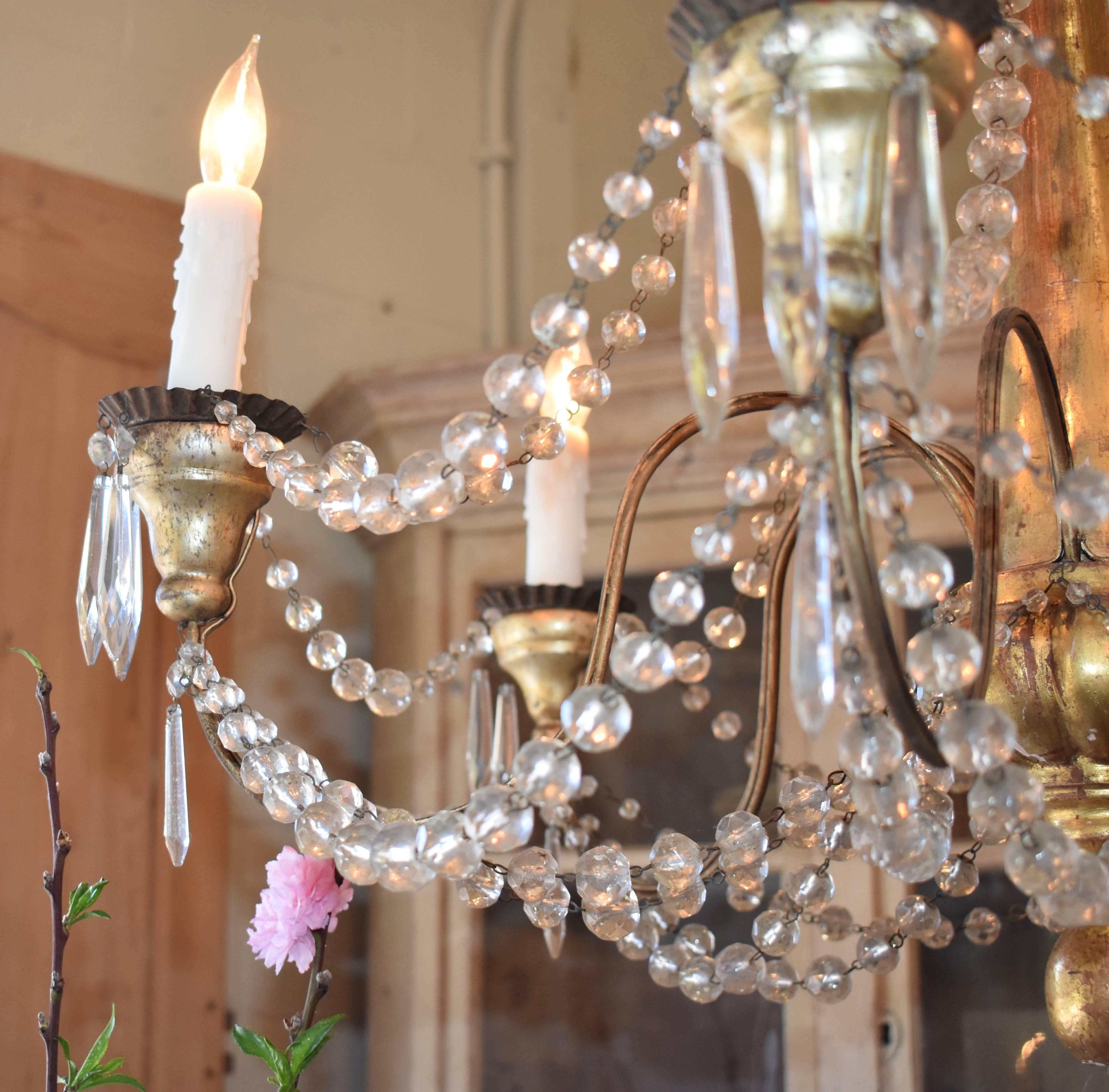 19th Century Italian Wood and Crystal Chandelier For Sale 3