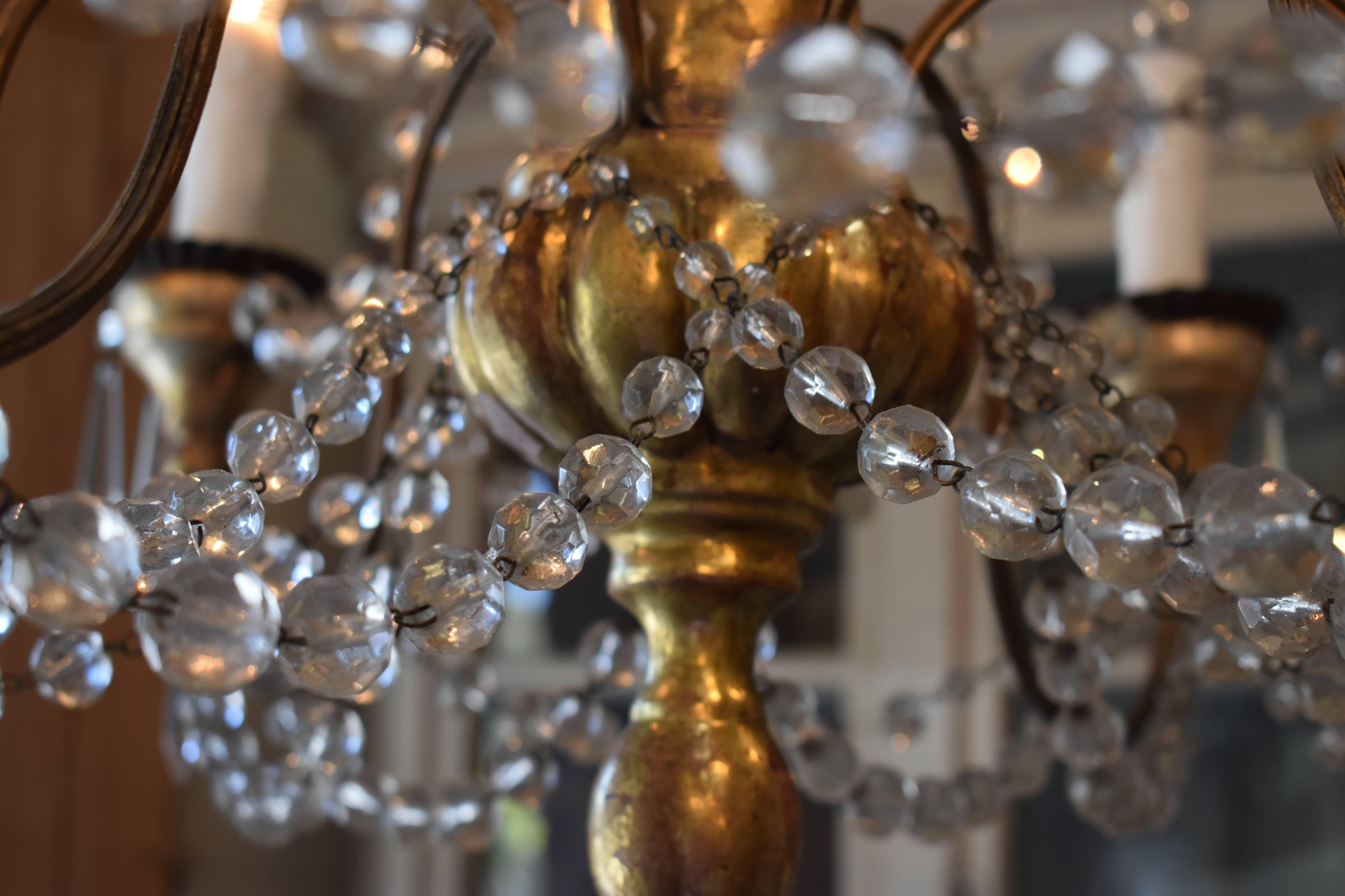 19th Century Italian Wood and Crystal Chandelier For Sale 5