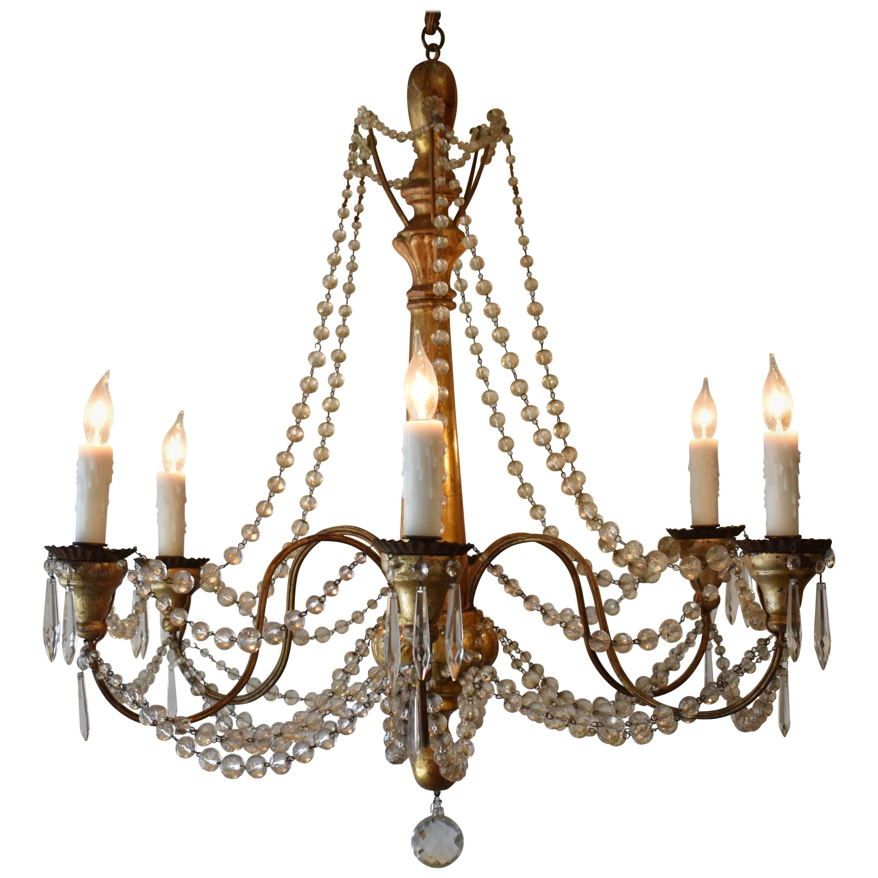 19th Century Italian Wood and Crystal Chandelier For Sale