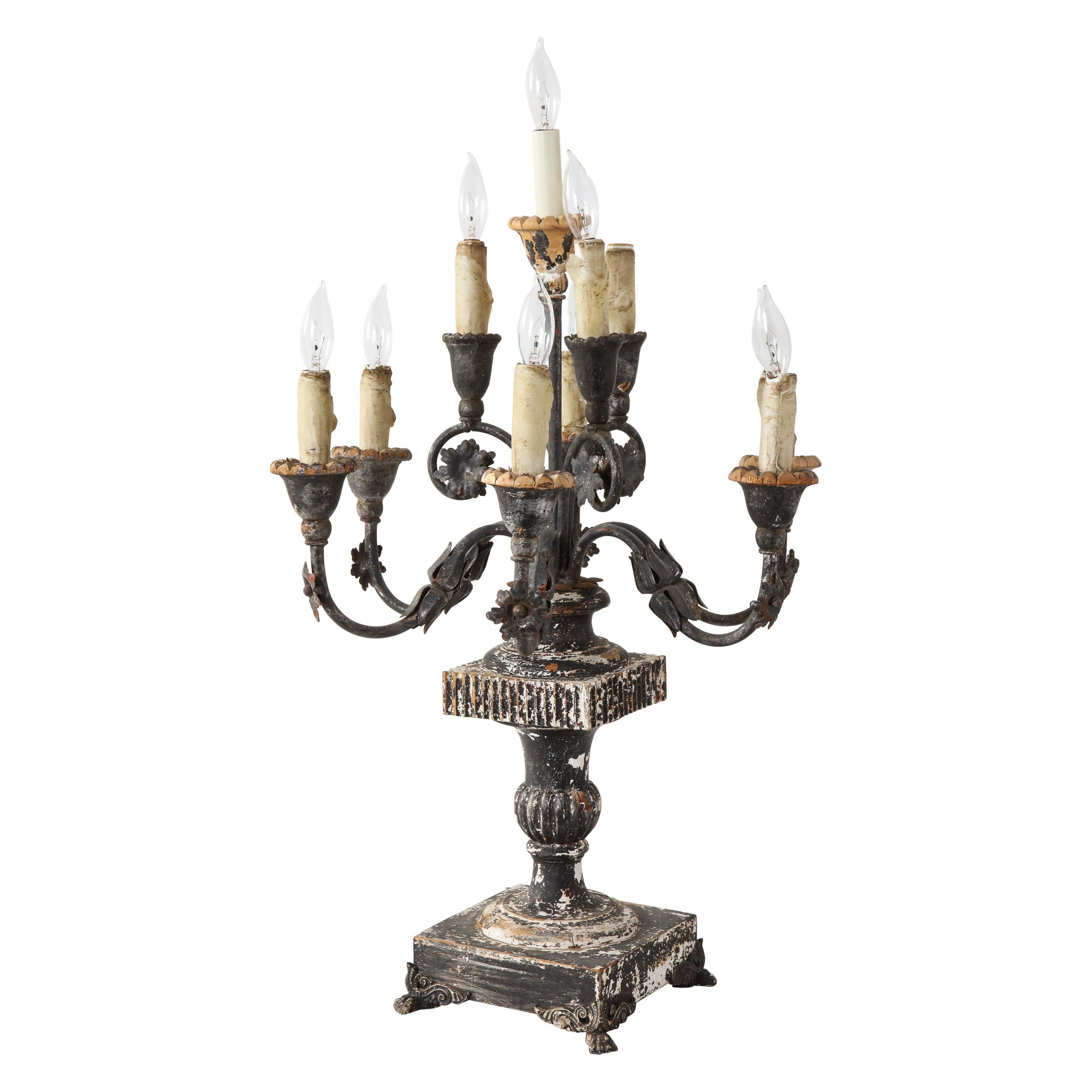 19th Century Italian Wood and Gesso 10-Light Candelabra, Electrified For Sale