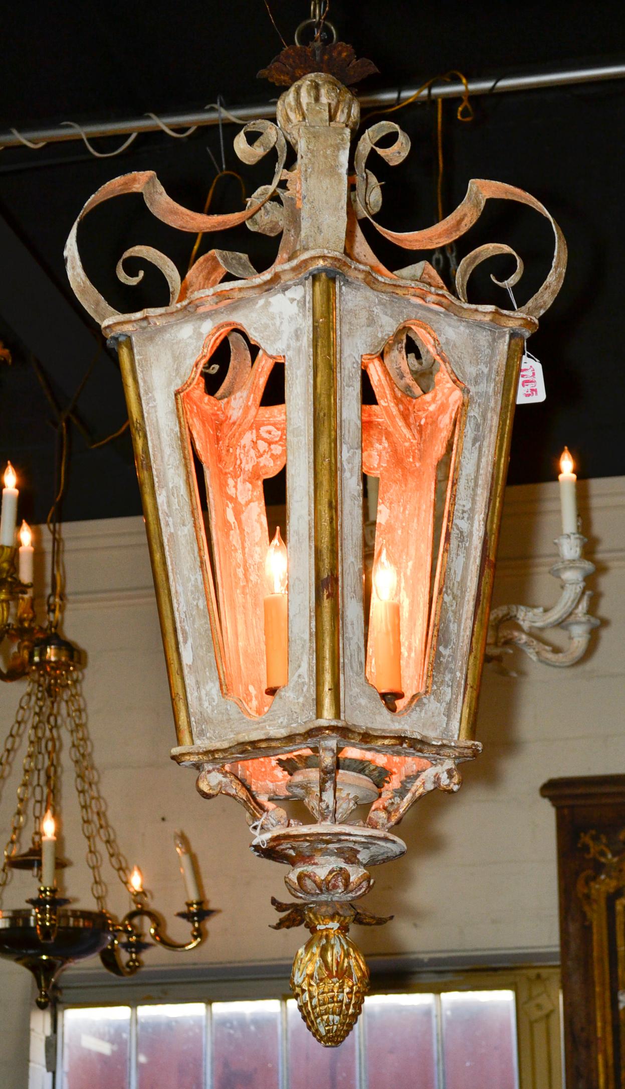 19th Century Italian Wood Lantern In Good Condition In Dallas, TX