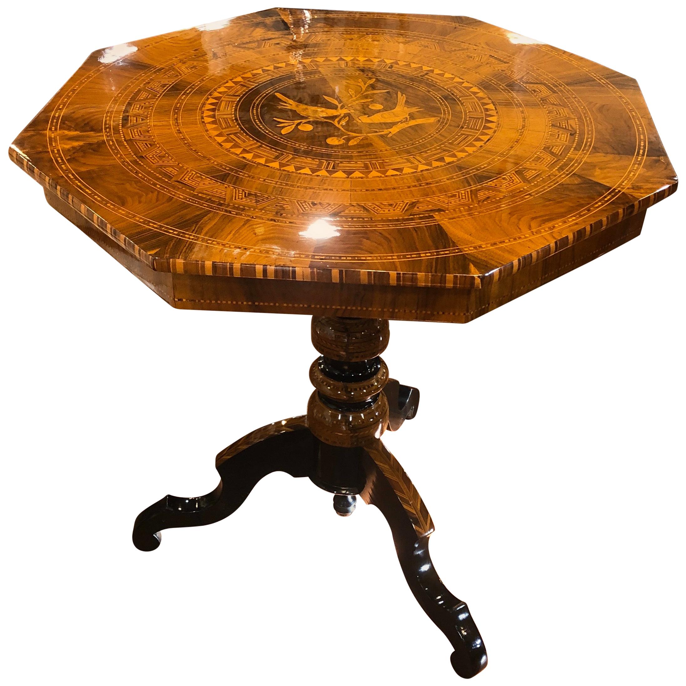 19th Century Italian Wood Louis Philippe Walnut Inlay Rolo Table, 1870s