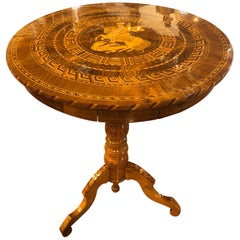 19th Century Italian Wood Louis Philippe Walnut Inlay Rolo Table, 1860s