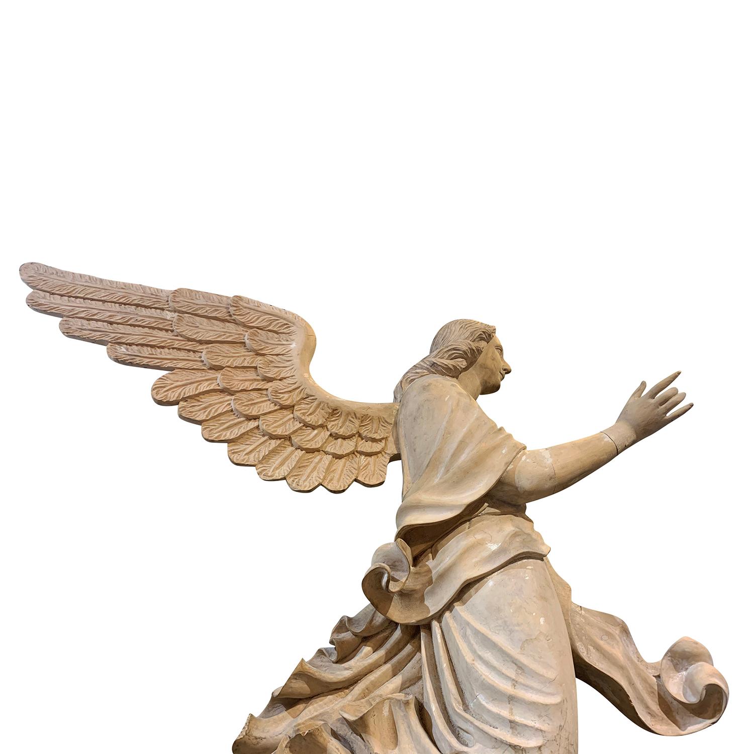 19th Century Italian Wooden Angels Relief, Antique Basswood Wall Decor In Good Condition In West Palm Beach, FL