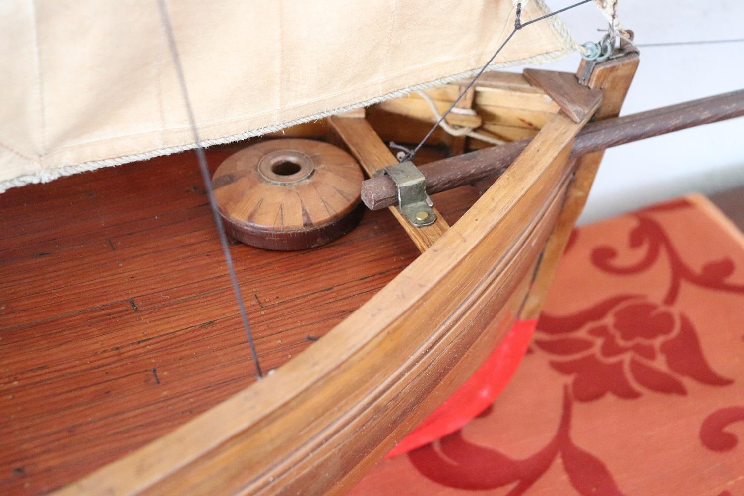 19th Century Italian Wooden & Canvas Handmade Model Sail Boat For Sale 4