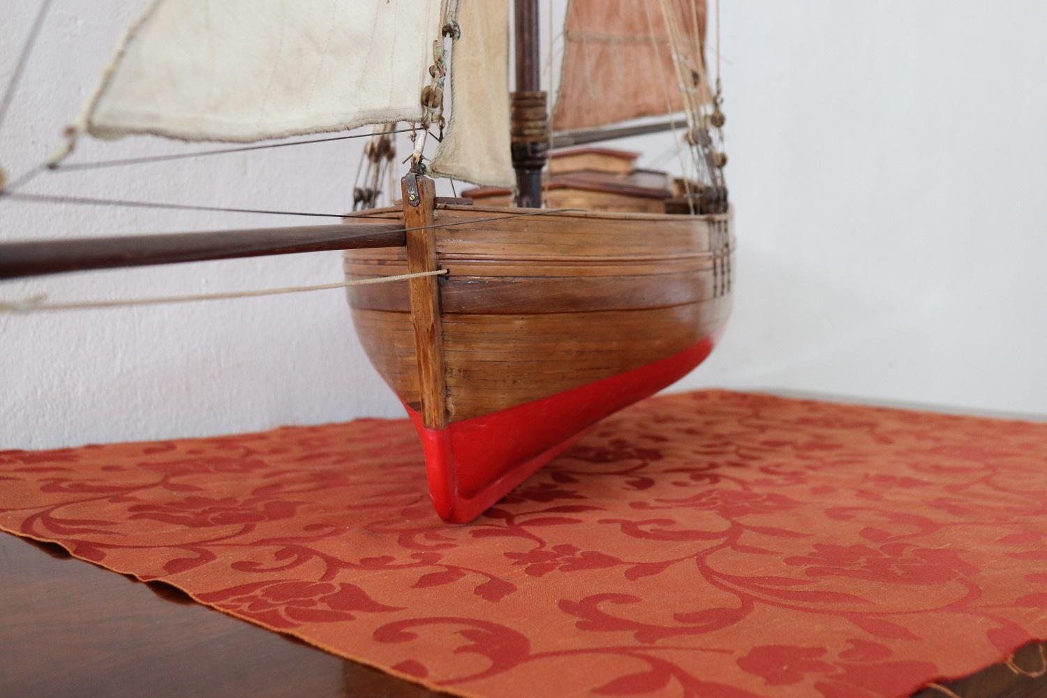 19th Century Italian Wooden & Canvas Handmade Model Sail Boat For Sale 6