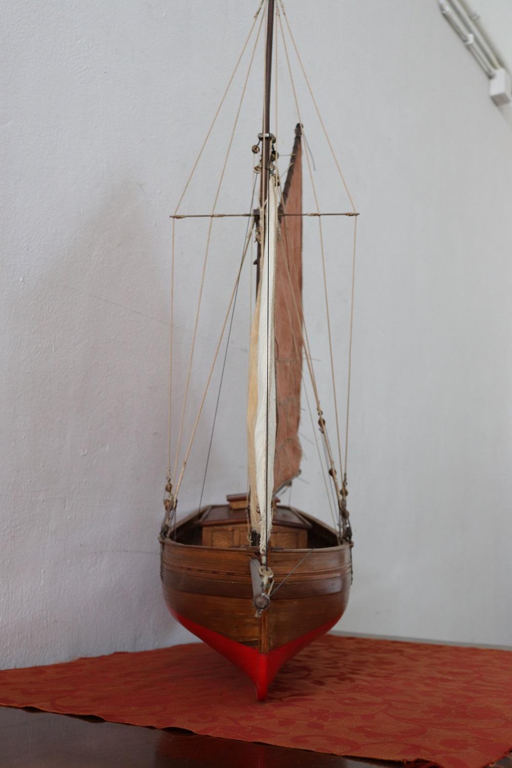 19th Century Italian Wooden & Canvas Handmade Model Sail Boat For Sale 7