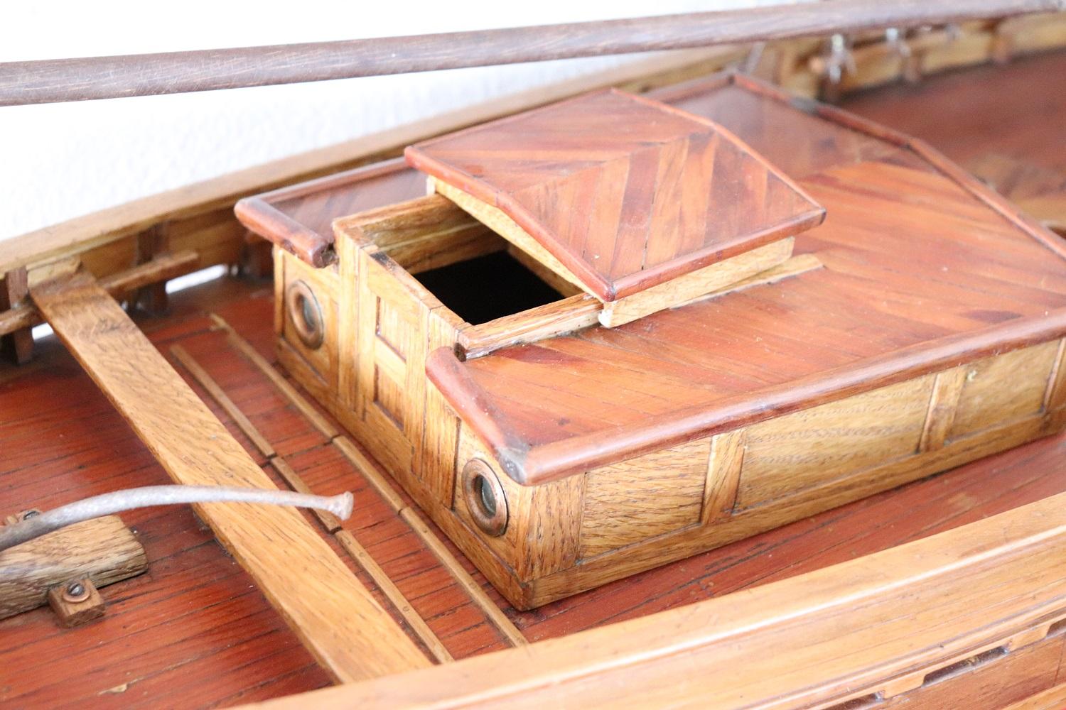 Mid-20th Century 19th Century Italian Wooden & Canvas Handmade Model Sail Boat For Sale