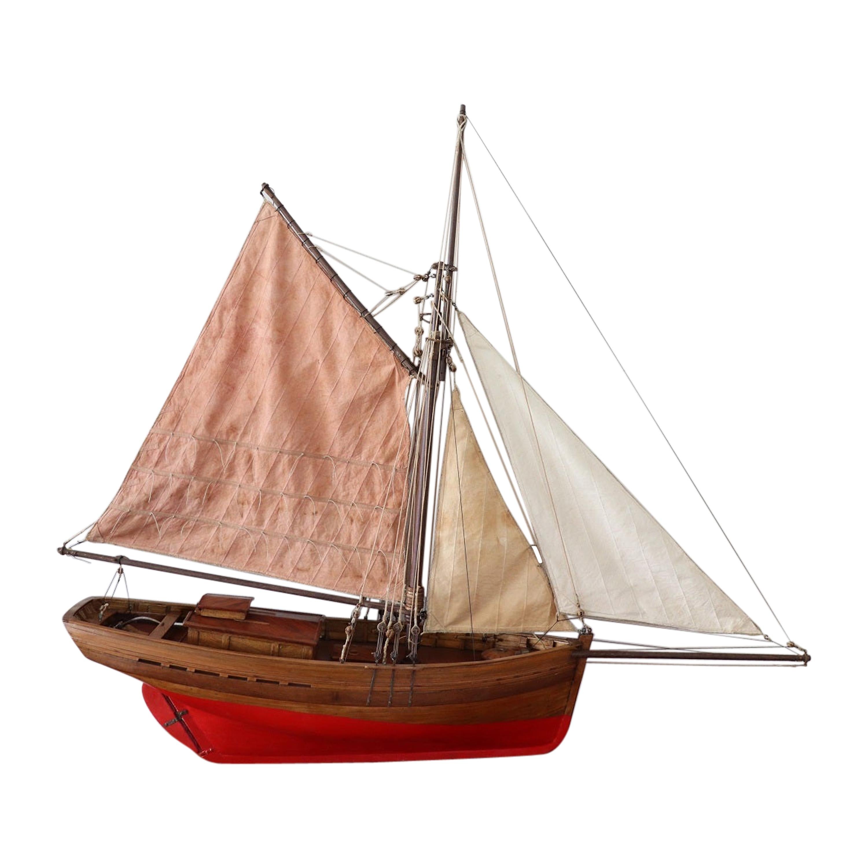 19th Century Italian Wooden & Canvas Handmade Model Sail Boat For Sale