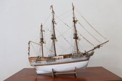 19th Century Italian Wooden & Canvas Handmade Model Ship
