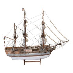 Antique 19th Century Italian Wooden & Canvas Handmade Model Ship