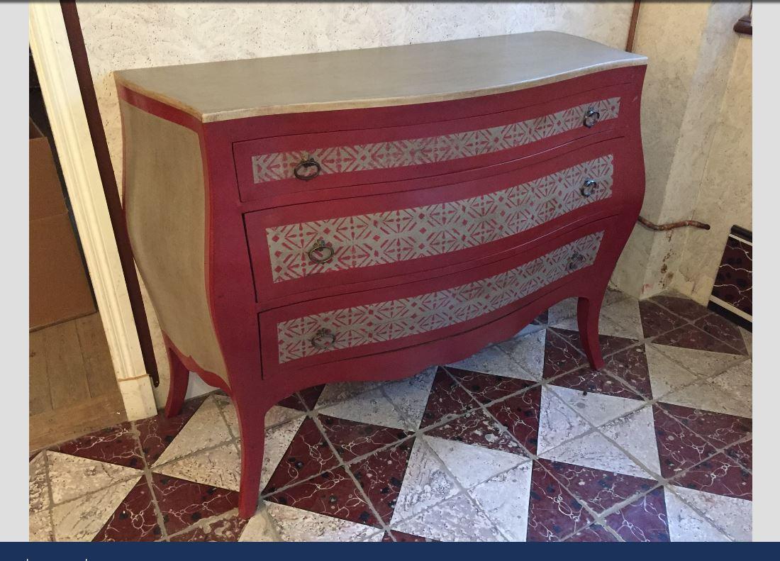 Hand-Painted 19th Century Italian Wooden Chest of Drawers with Geometrical Decorations, 1890s