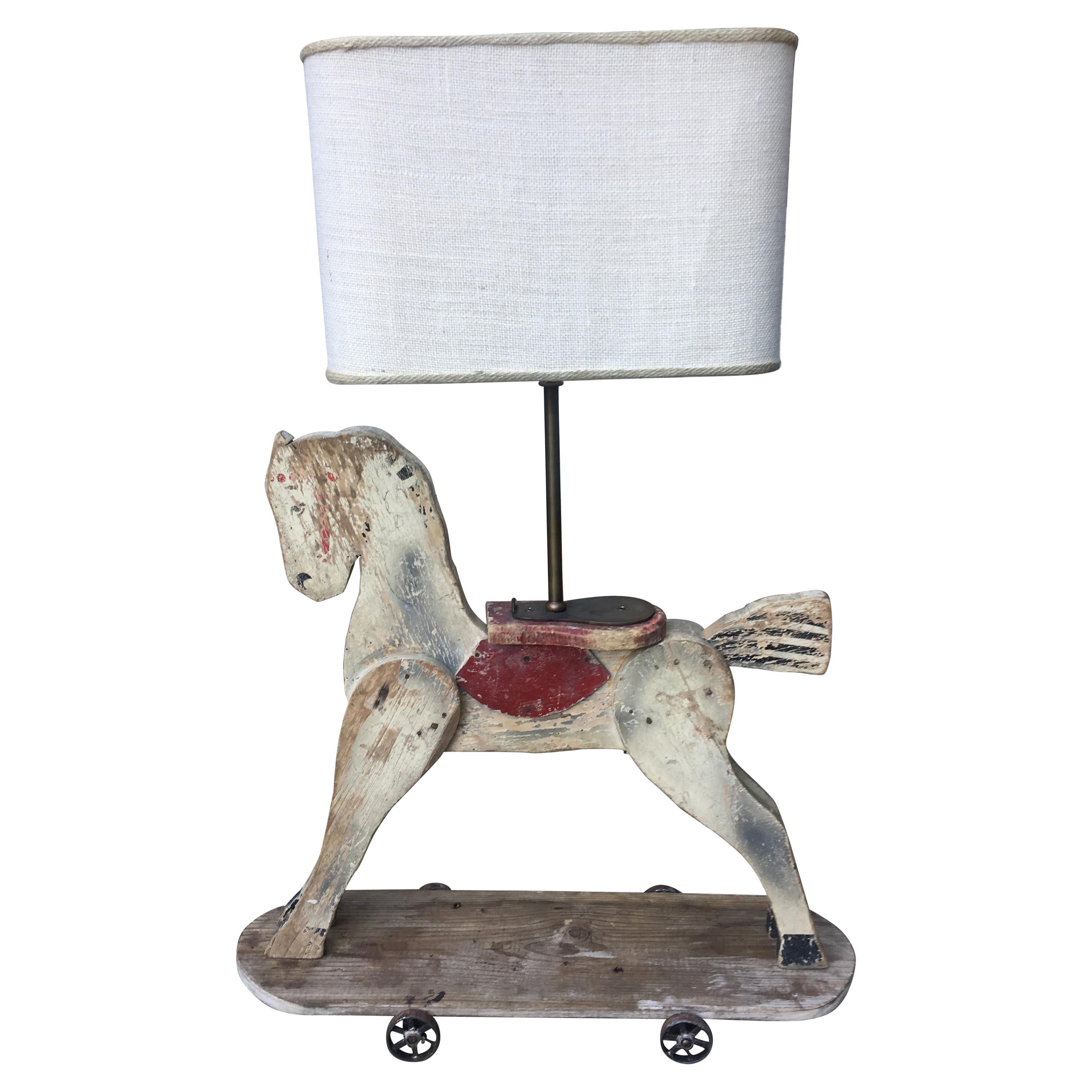19th Century Italian Wooden Horse Children's Toy Converted into Table Lamp