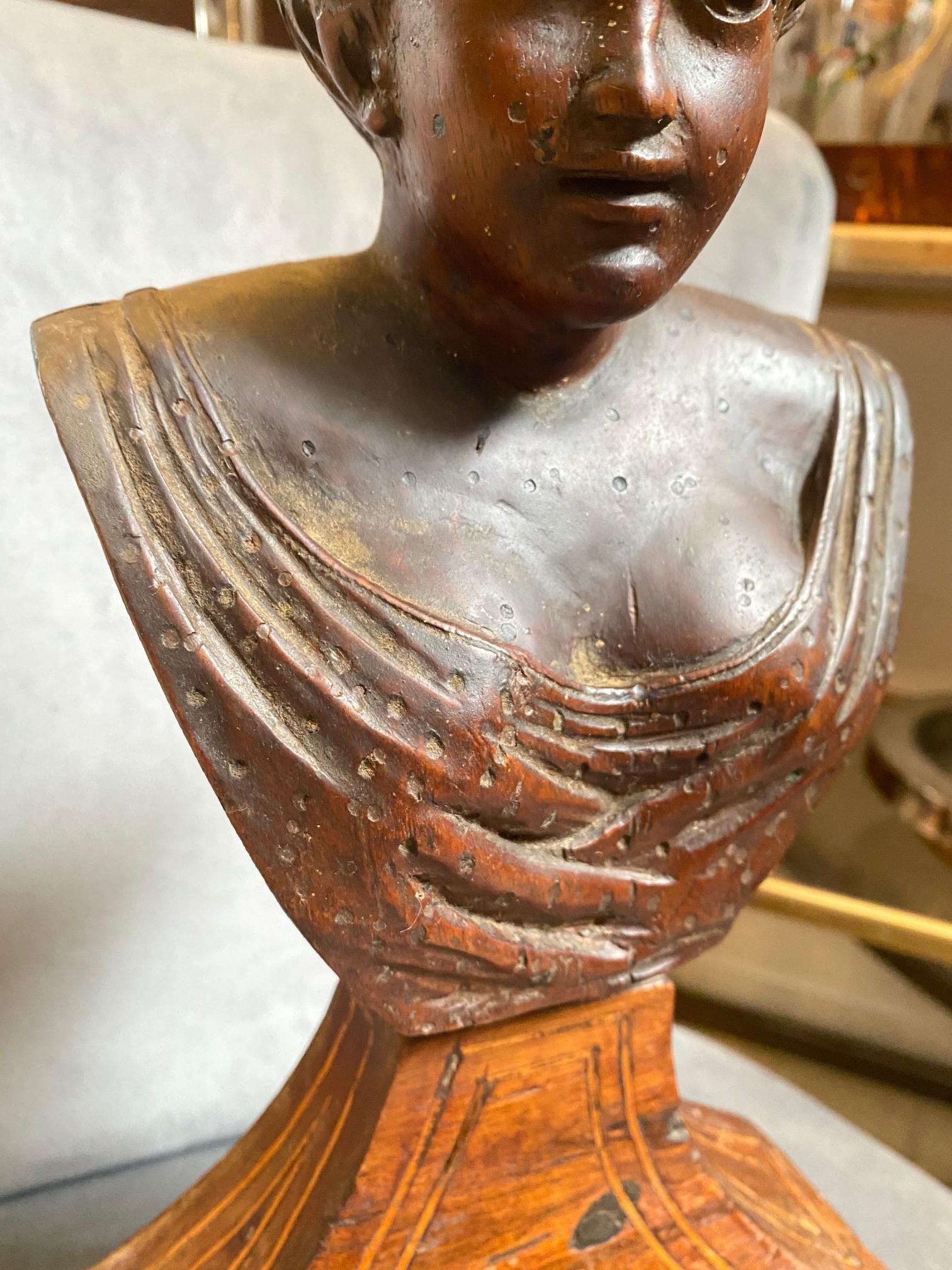 Charles X 19th Century Italian Wooden Sculpture of Woman's Bust on a Base For Sale