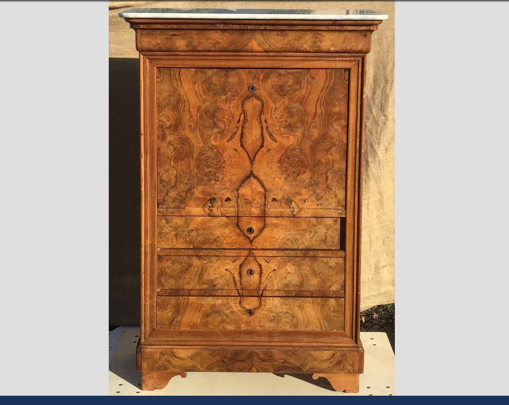 Victorian 19th Century Italian Wooden Secretaire with Marble Top, 1890s For Sale