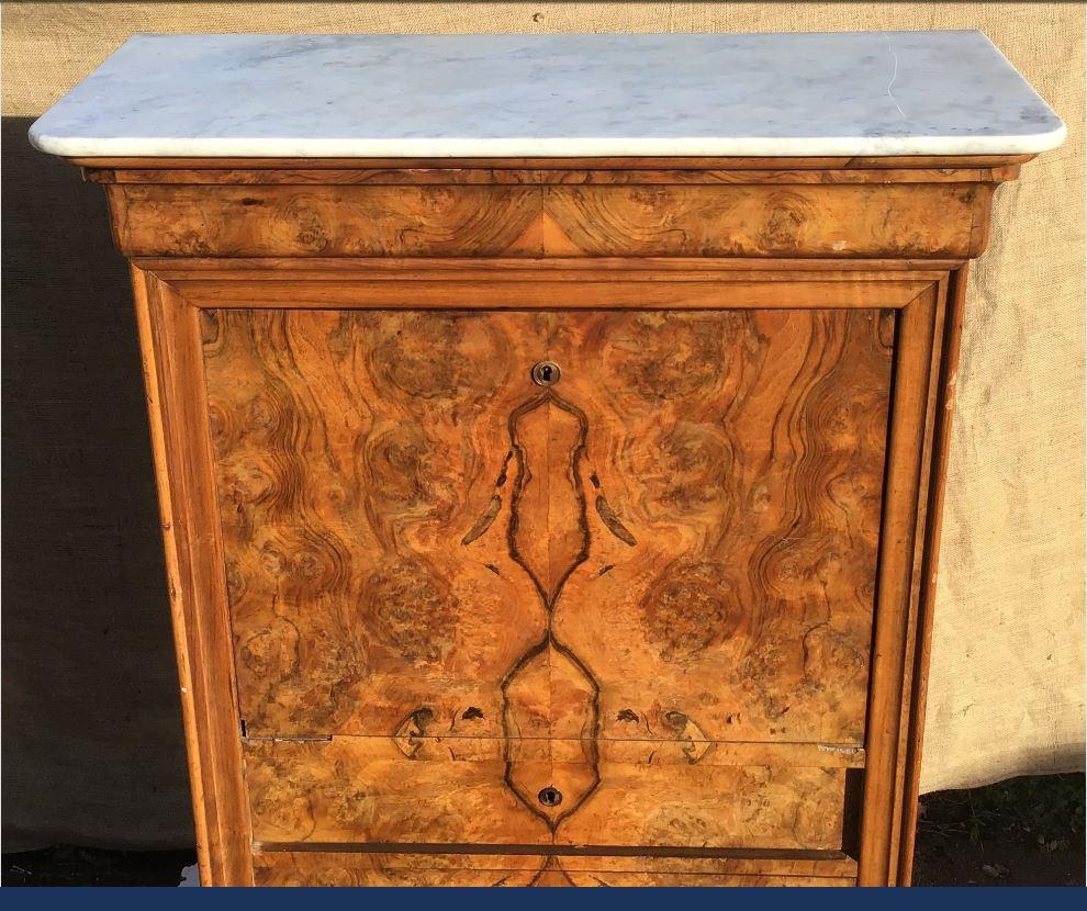 19th Century Italian Wooden Secretaire with Marble Top, 1890s In Good Condition For Sale In Florence, IT