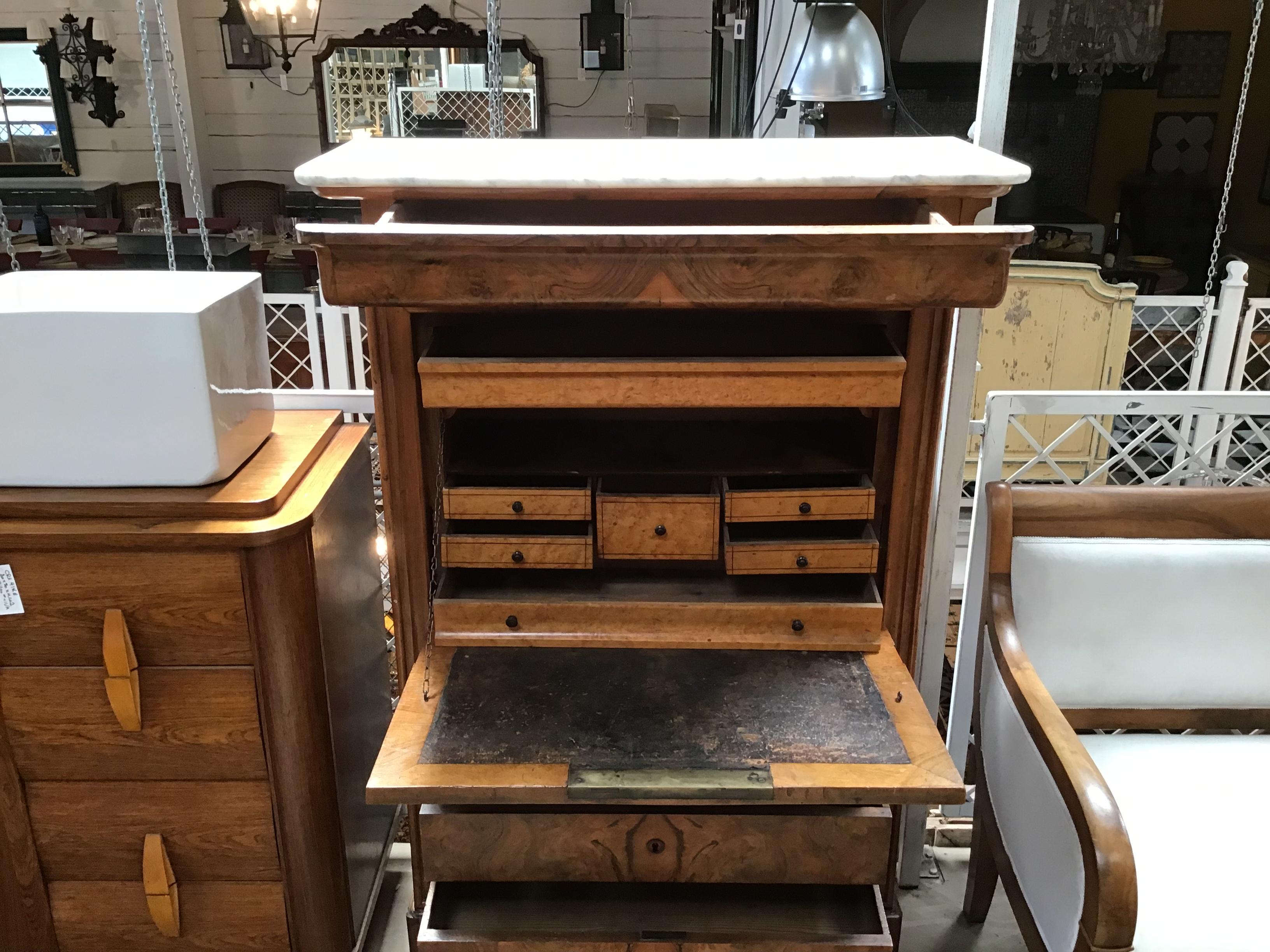 19th Century Italian Wooden Secretaire with Marble Top, 1890s For Sale 2
