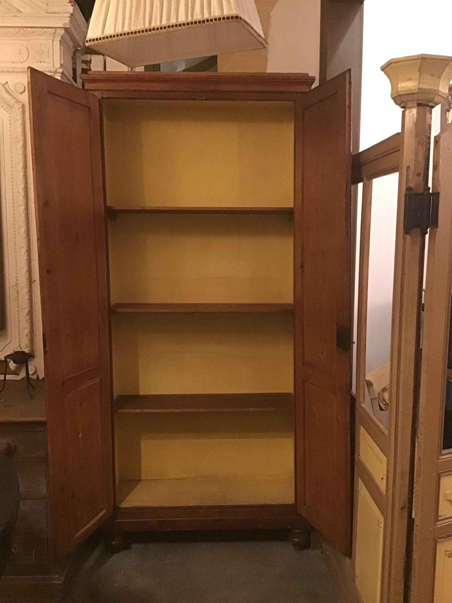 Victorian 19th Century Italian Wooden Wardrobe with Shelves, 1890s For Sale