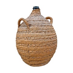 19th Century Italian Woven Wicker Covered Wine Jar