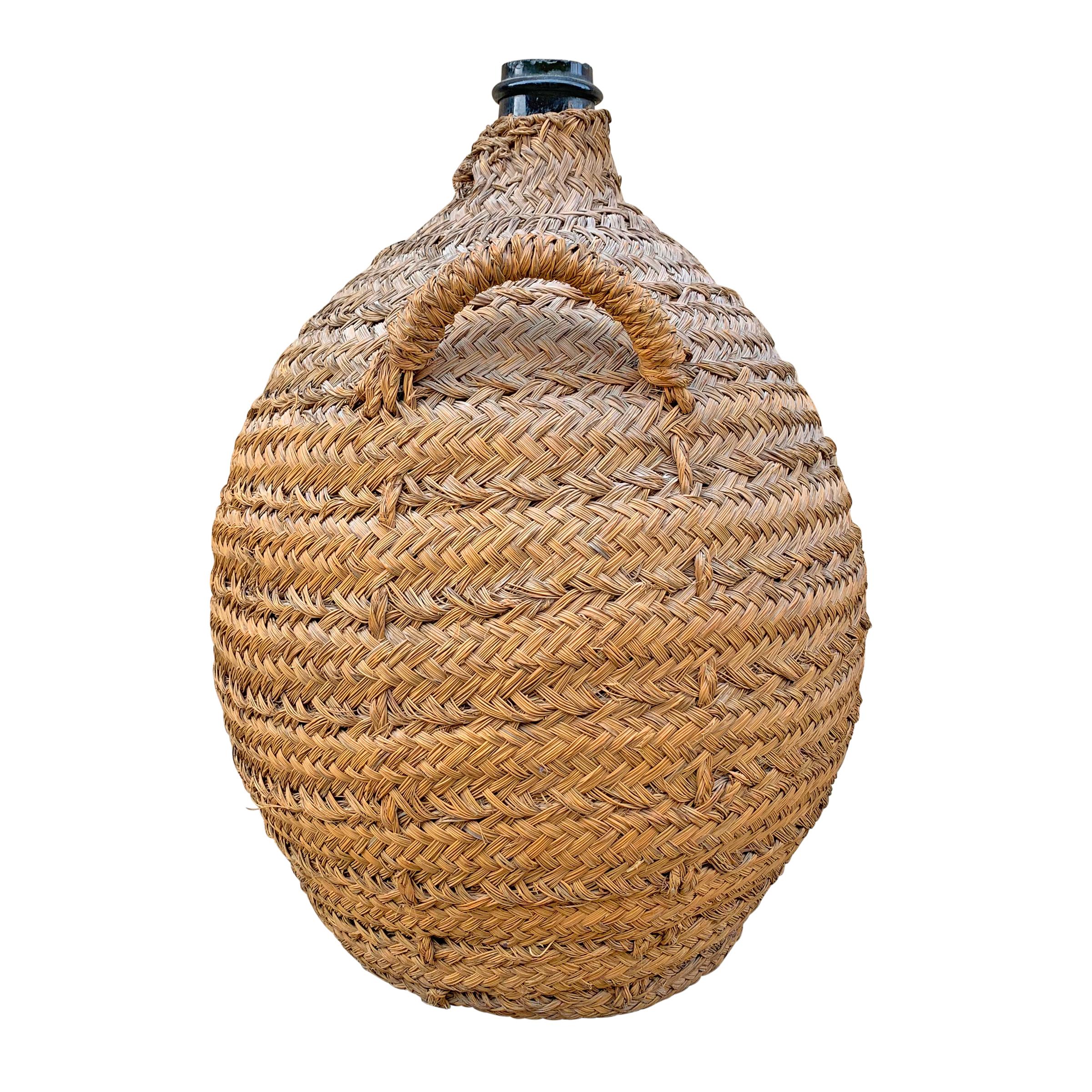 Rustic 19th Century Italian Woven Wicker Covered Wine Jar