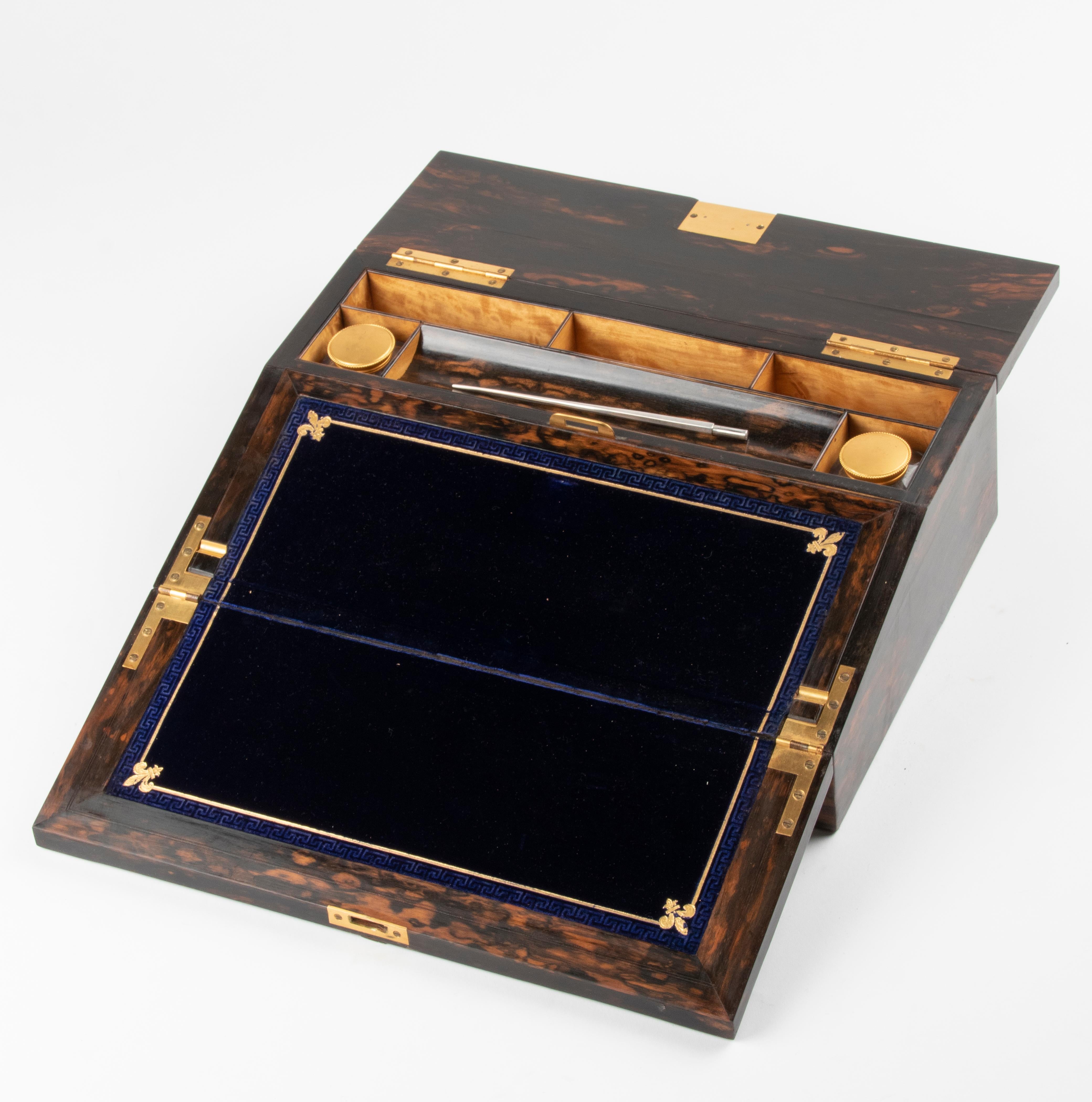 Hand-Crafted 19th Century Italian Writing Box with Macassar Veneer and Silver Mounts For Sale