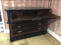 19th Century Italian Writing Desk and Drawer with Gray Marble Top from 1890s