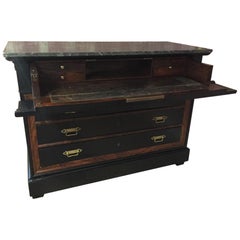 19th Century Italian Writing Desk and Drawer with Gray Marble Top from 1890s