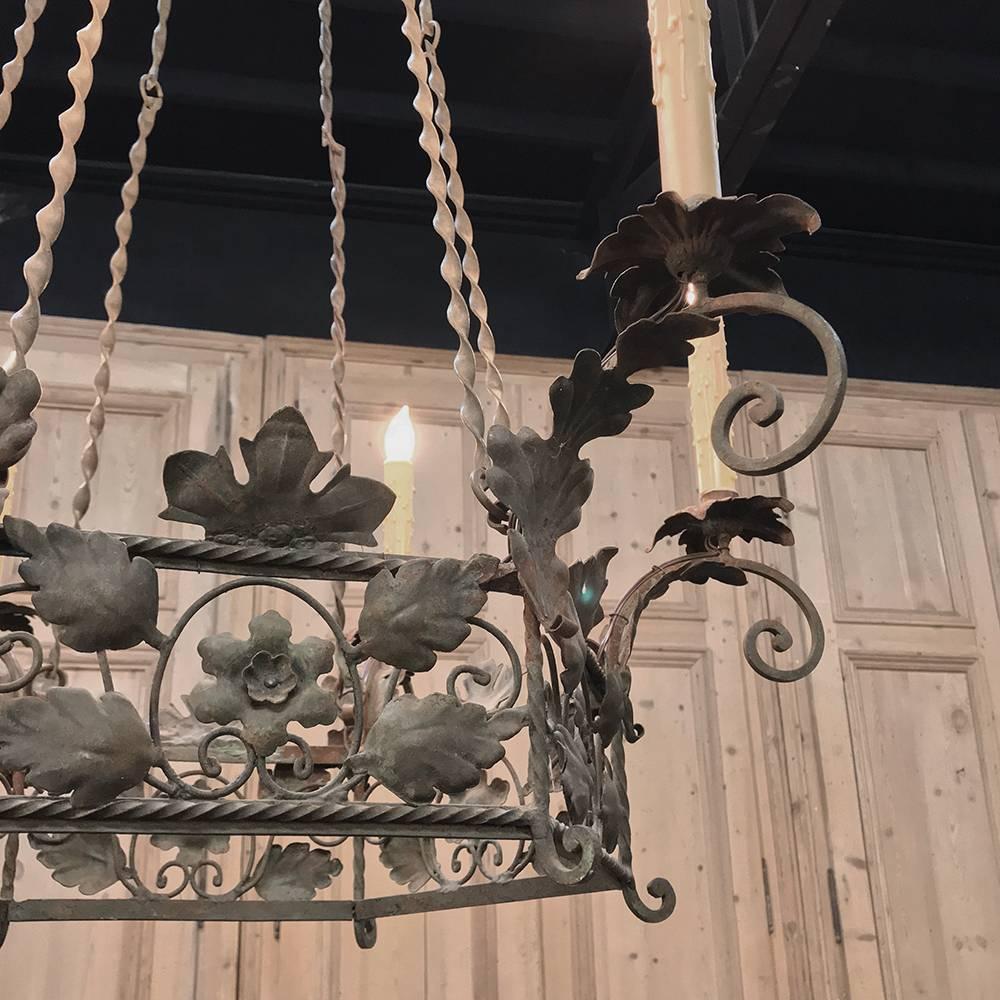 French Provincial 19th Century Italian Country Wrought Iron Chandelier