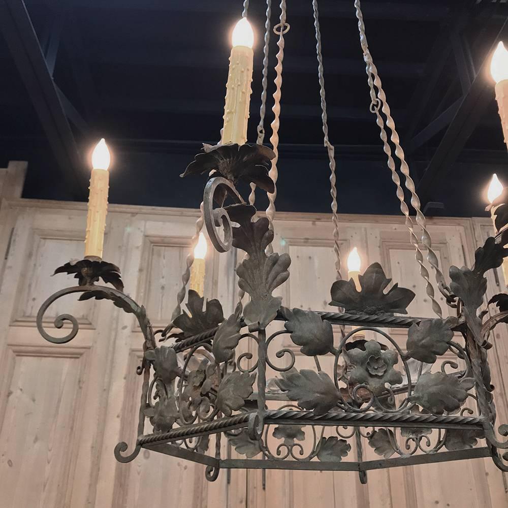 Hand-Crafted 19th Century Italian Country Wrought Iron Chandelier
