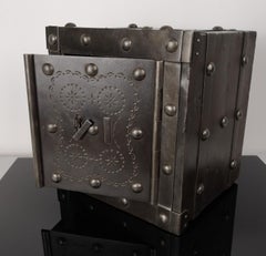 19th Century Italian Wrought Iron Hobnail Antique Safe, Strongbox, Studded Safe