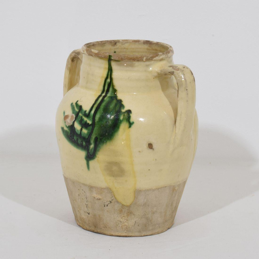 Rustic 19th Century, Italian Yellow/ Green Glazed Earthenware Jug/Jar For Sale