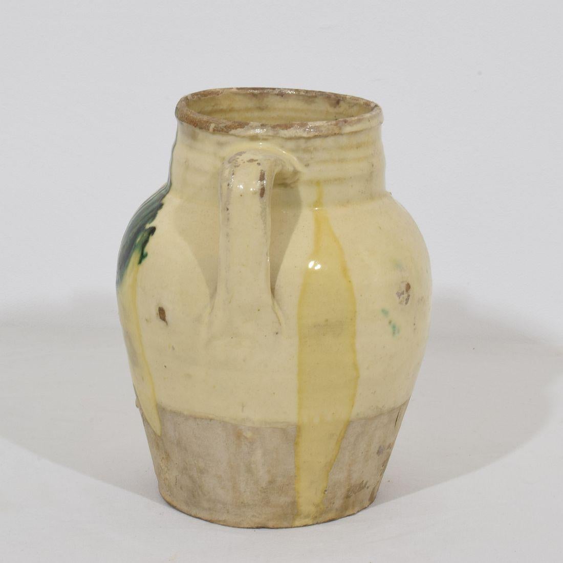 19th Century, Italian Yellow/ Green Glazed Earthenware Jug/Jar For Sale 2