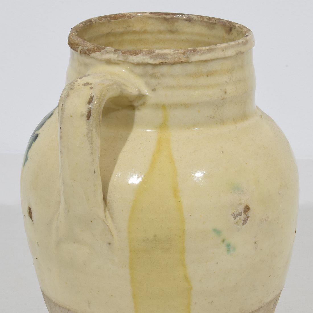 19th Century, Italian Yellow/ Green Glazed Earthenware Jug/Jar For Sale 4