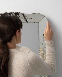19th Century Italy Antique Silvered Glass Scalloped Venetian-Style Mirror