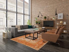 19th Century Ivory and Orange Turkish Oushak Rug