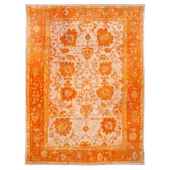 türkischer Oushak-Teppich in Elfenbein und Orange aus dem 19
