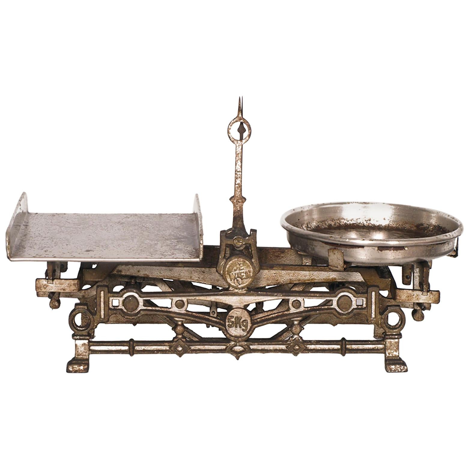 19th Century, J. Florenz Wien Chrome Steel Austrian Balance, 11 Brass Weights For Sale