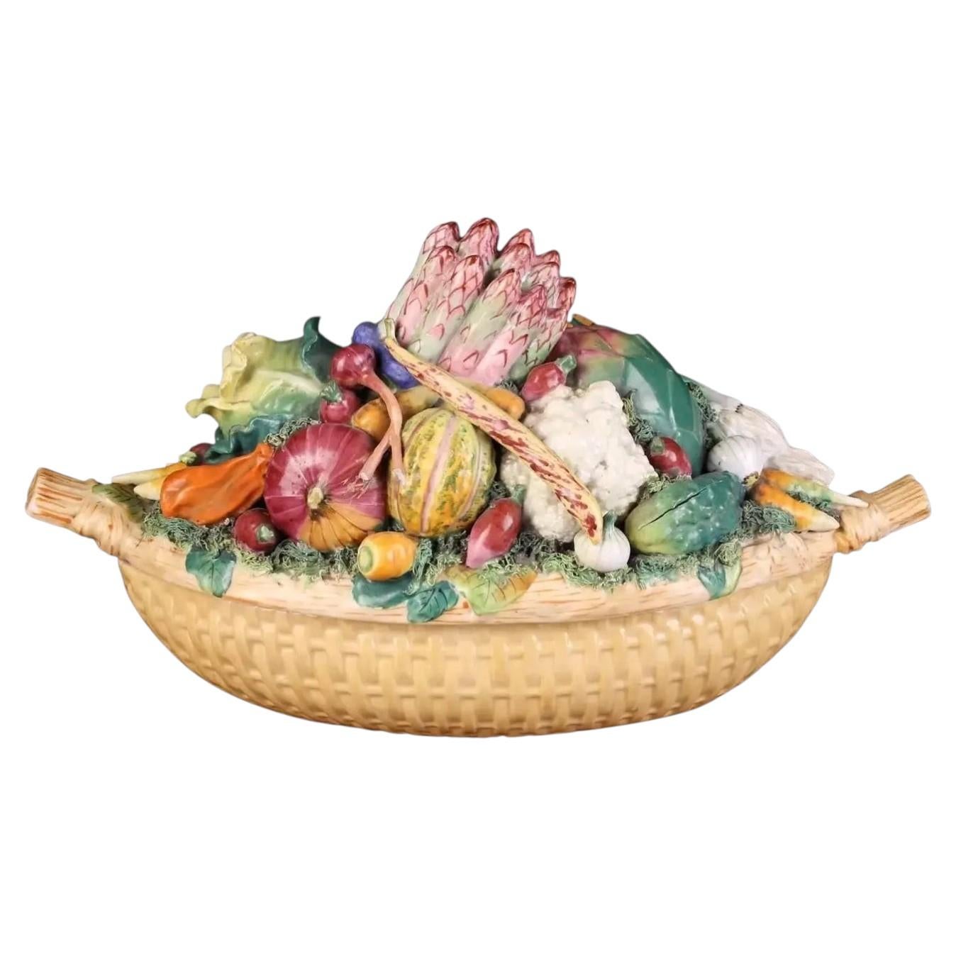 19th century Jacob Petit Paris Porcelain Trompe L'oeil Vegetable Tureen For Sale