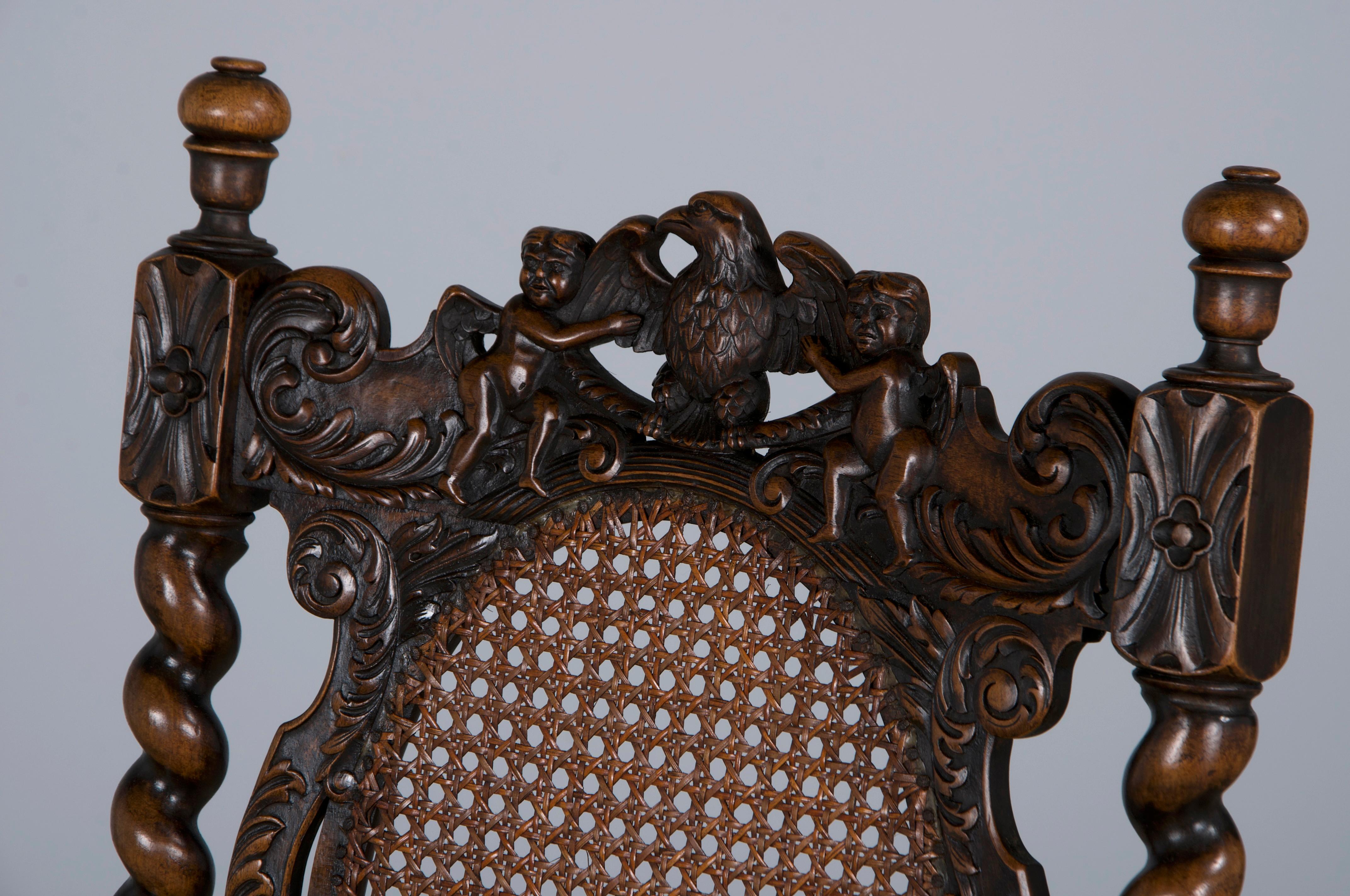 19th Century Jacobean Renaissance Style Walnut and Cane Dining Chairs - Set of 8 5