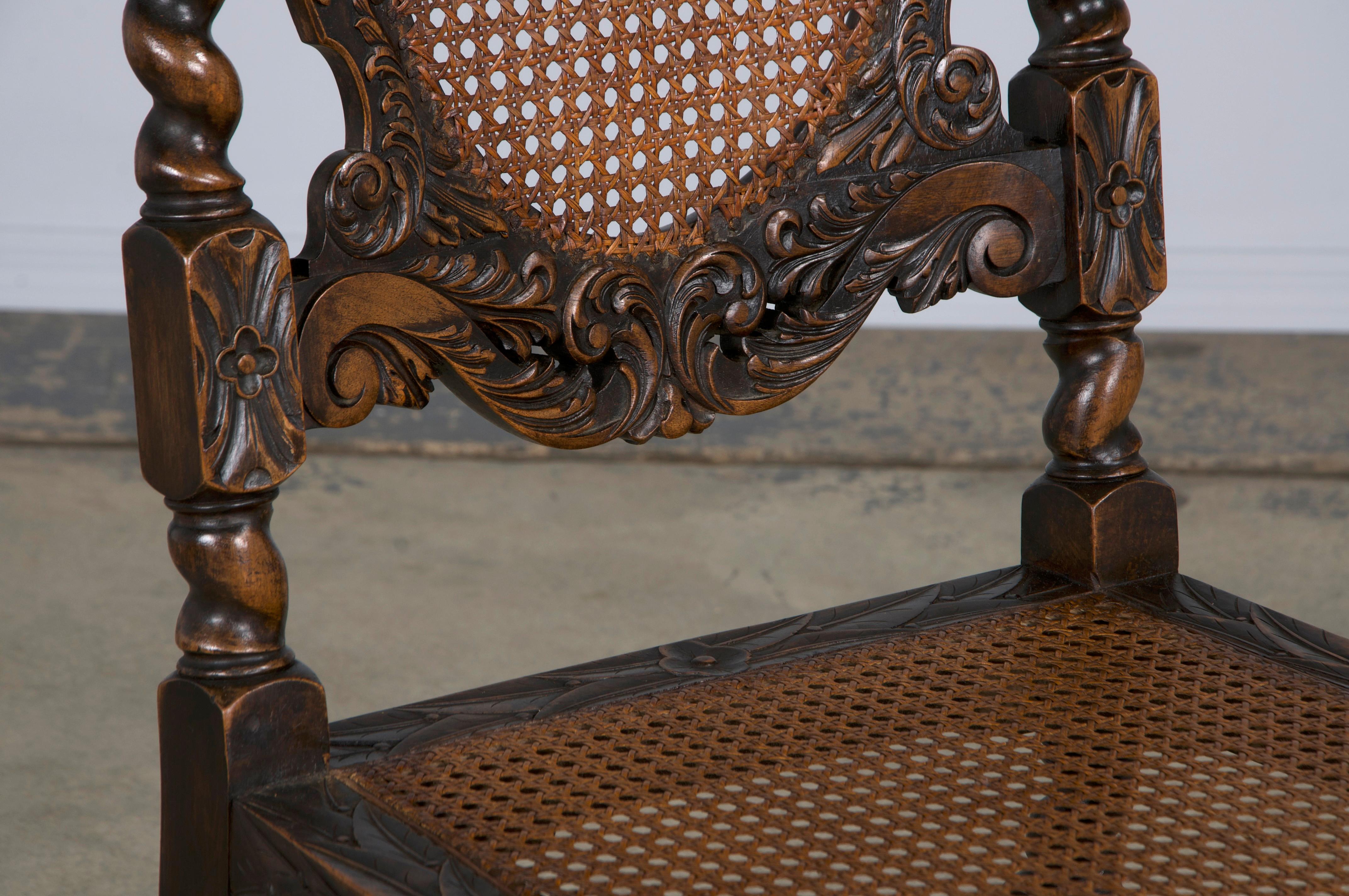 19th Century Jacobean Renaissance Style Walnut and Cane Dining Chairs - Set of 8 6