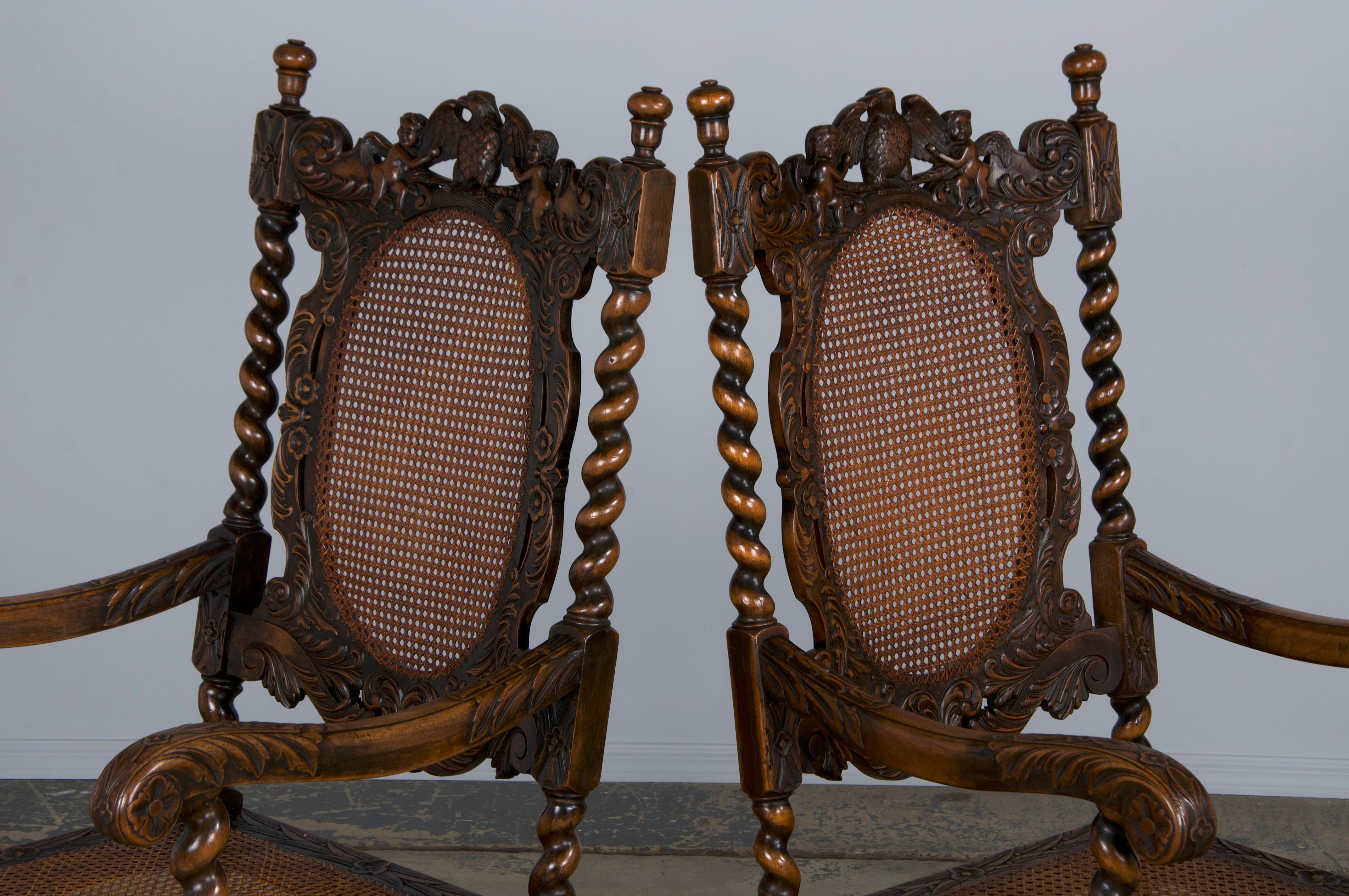 19th Century Jacobean Renaissance Style Walnut and Cane Dining Chairs - Set of 8 8