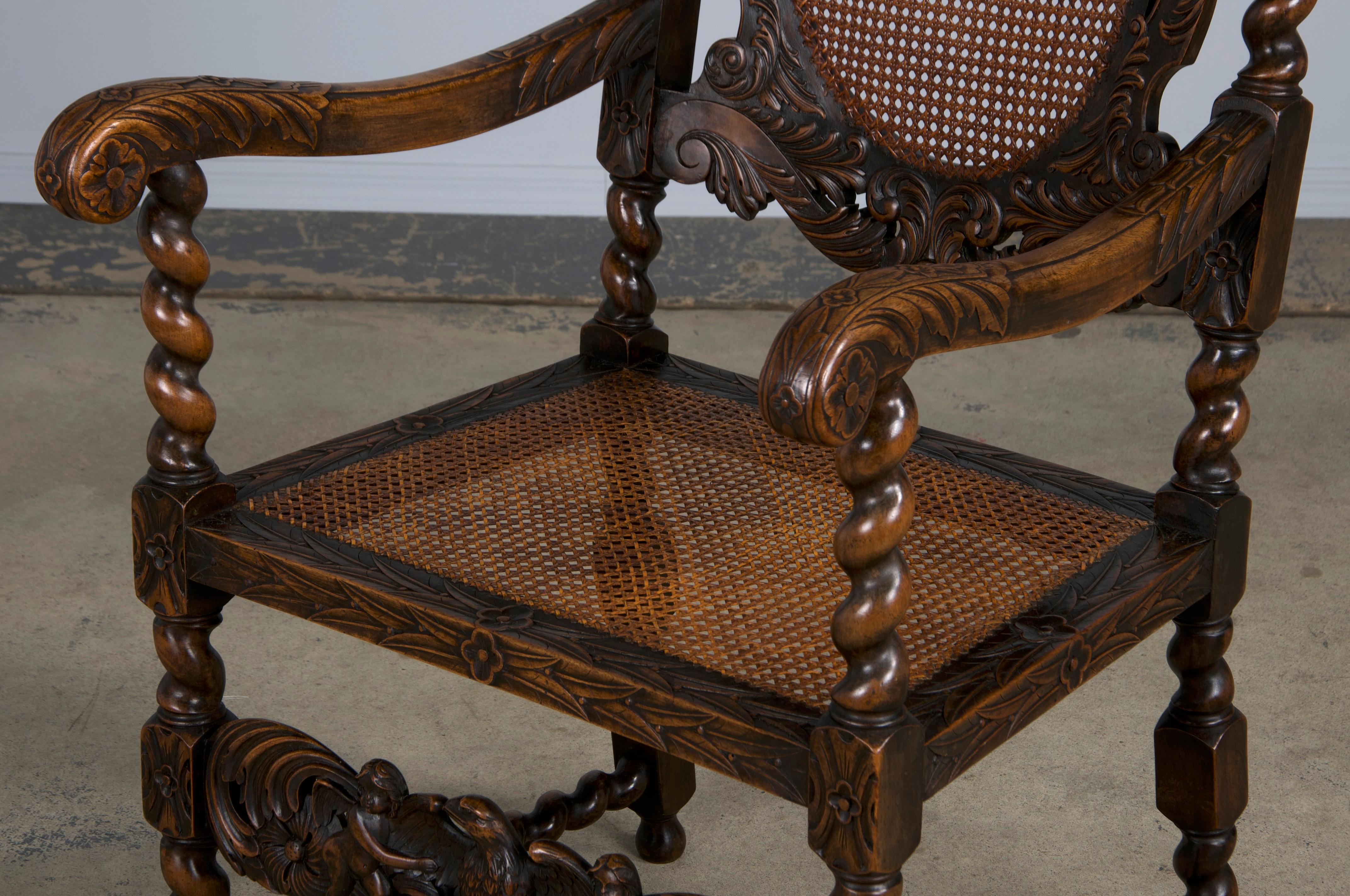 19th Century Jacobean Renaissance Style Walnut and Cane Dining Chairs - Set of 8 9