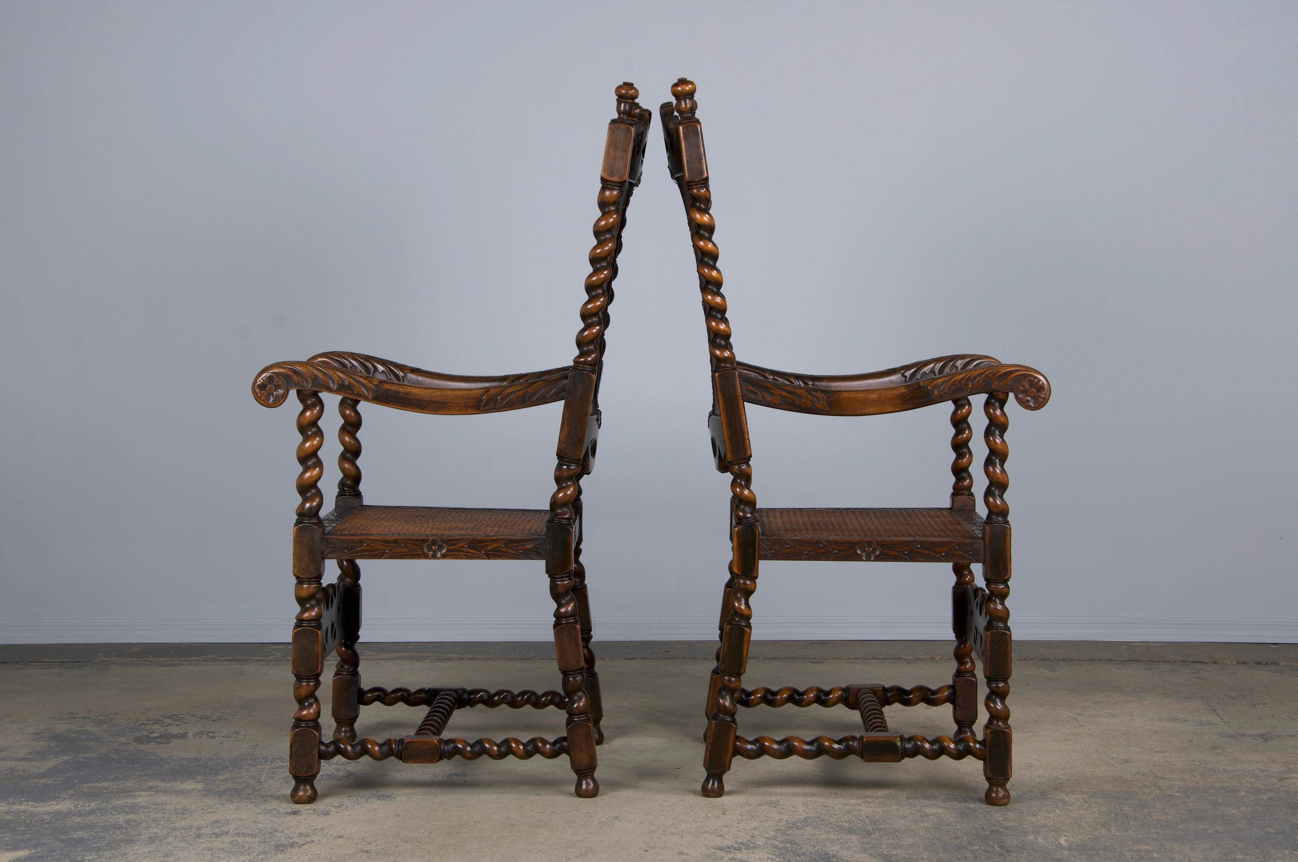 19th Century Jacobean Renaissance Style Walnut and Cane Dining Chairs - Set of 8 11