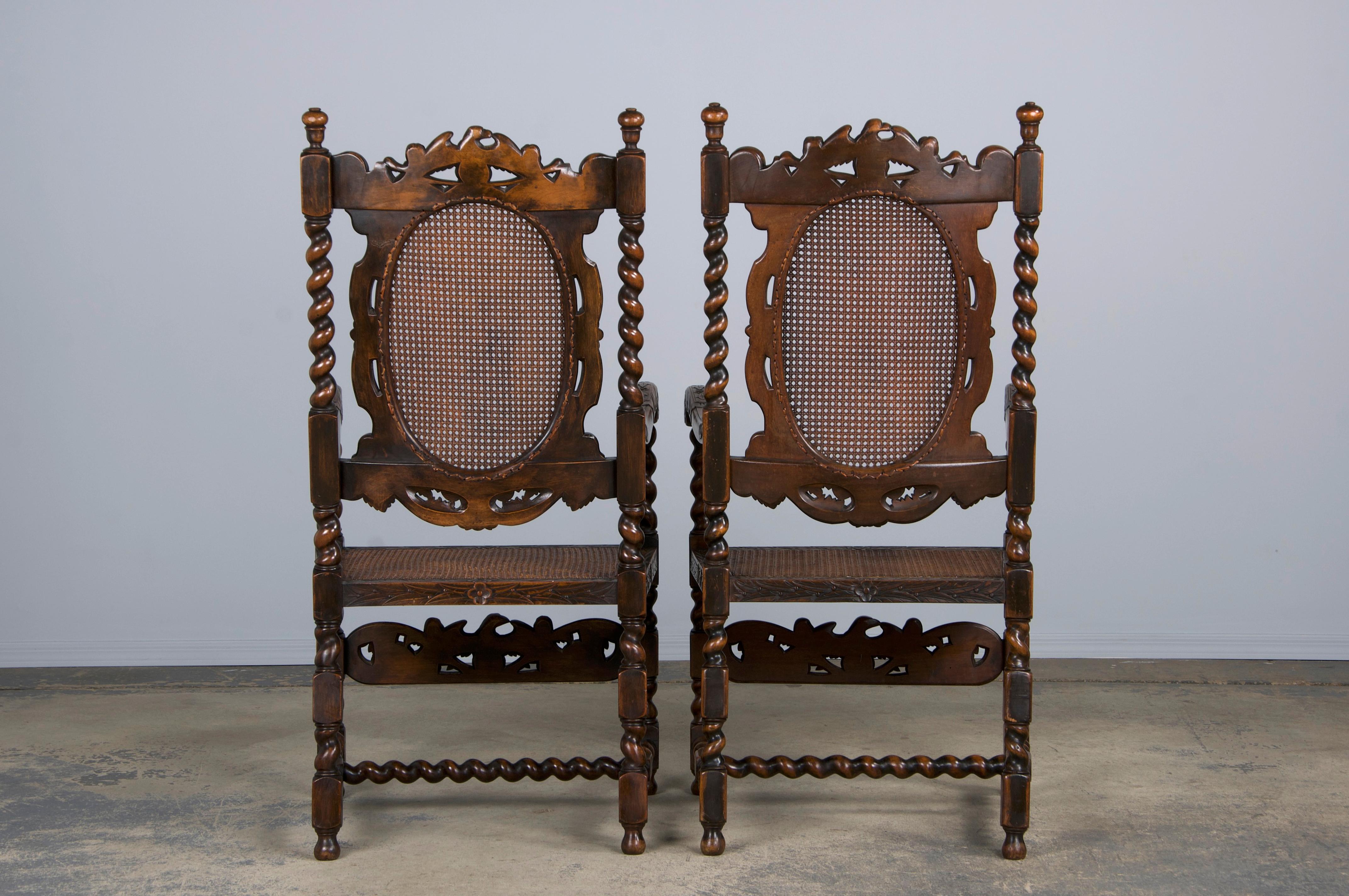 19th Century Jacobean Renaissance Style Walnut and Cane Dining Chairs - Set of 8 13